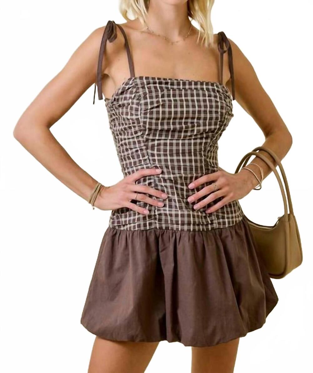 NEW DAY + MOON gingham mini dress in chocolate